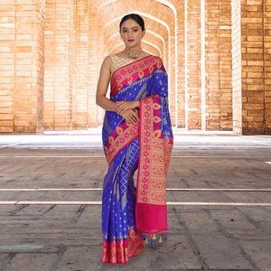 Banarasi Malai Silk Sari - Blue